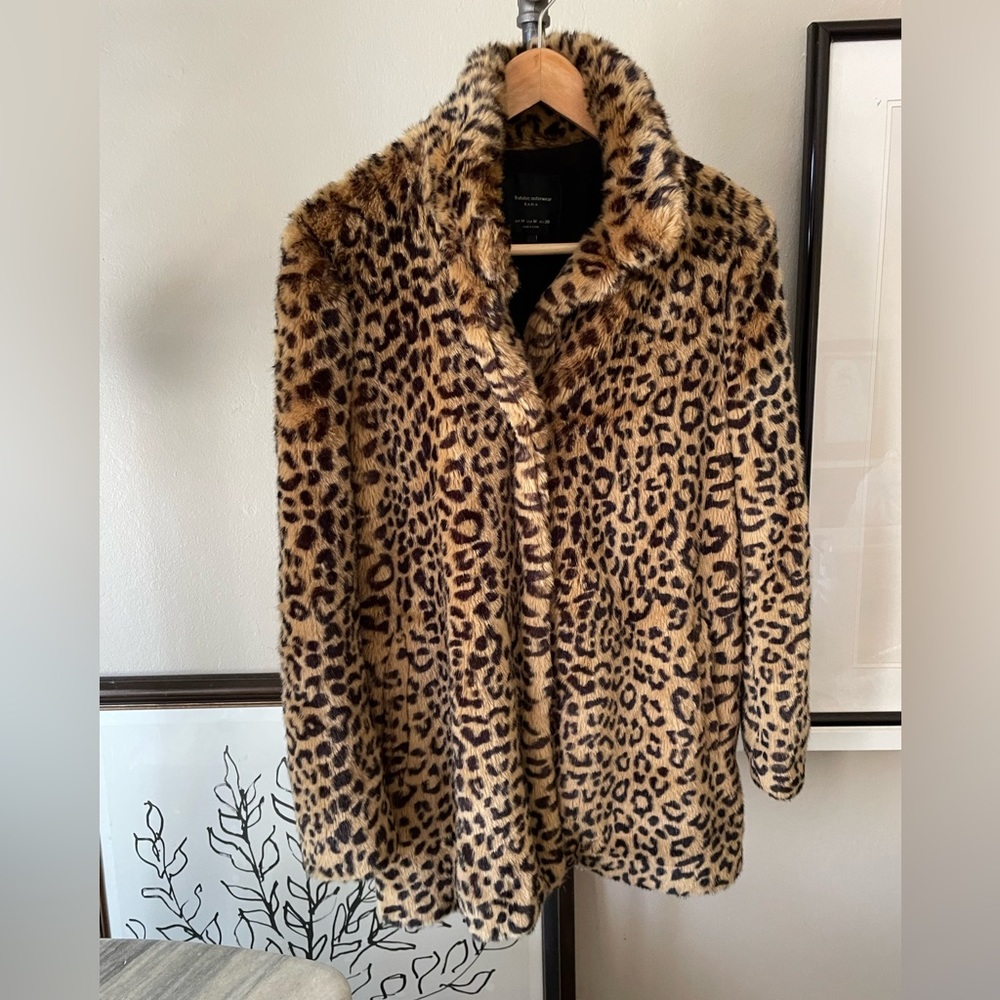 Zara faux fur mid length cheetah leopard jacket